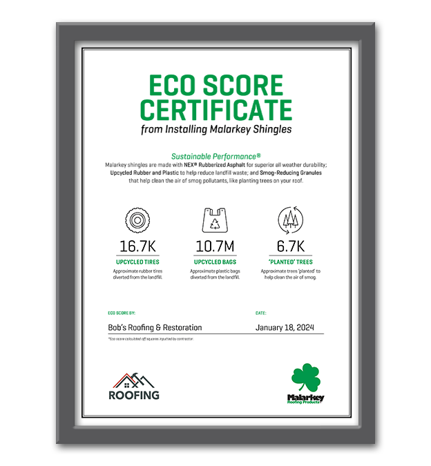 Illustration of a cumulative eco score certificate shown in a frame