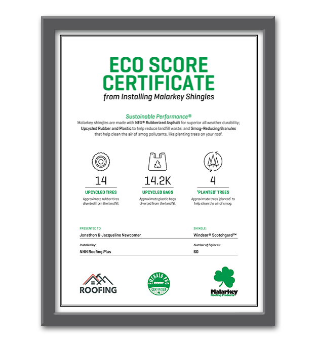 Illustration of a project eco score certificate shown in a frame