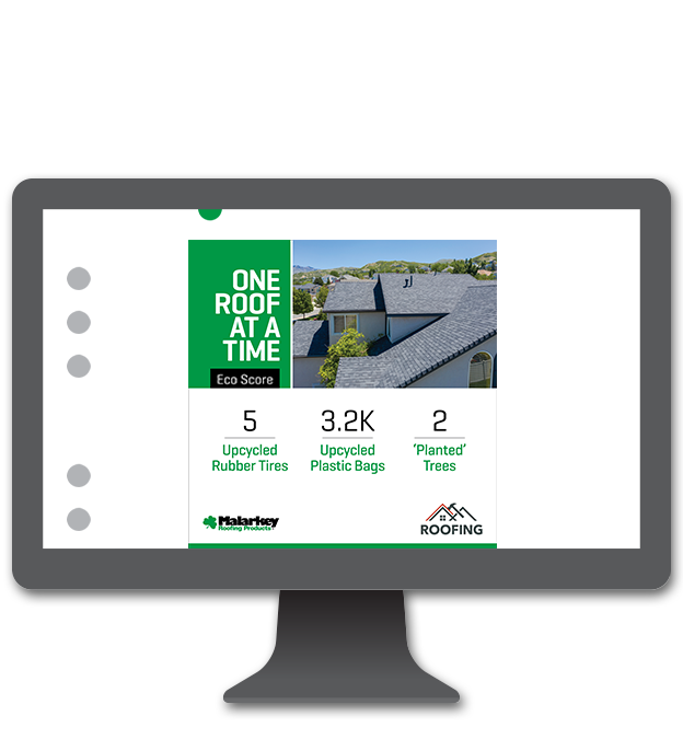 Illustration of a project's eco score social media post shown on a computer