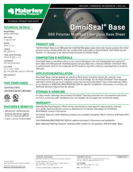 410 OmniSeal Base Tech Data