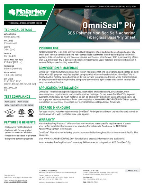 420 OmniSeal Ply Tech Data