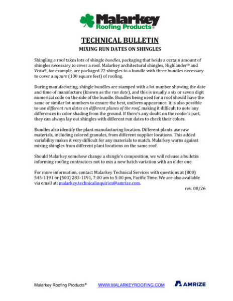 Technical Bulletin: Mixing Run Dates on Shingles