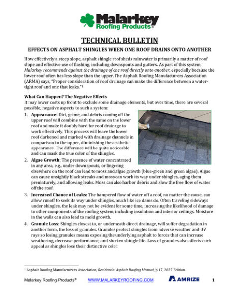 Technical Bulletin: Draining of One Roof Onto Another