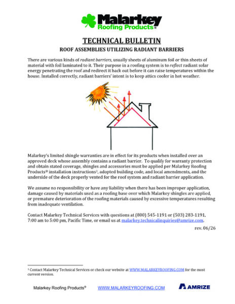Technical Bulletin: Roof Assemblies Utilizing Radiant Barriers